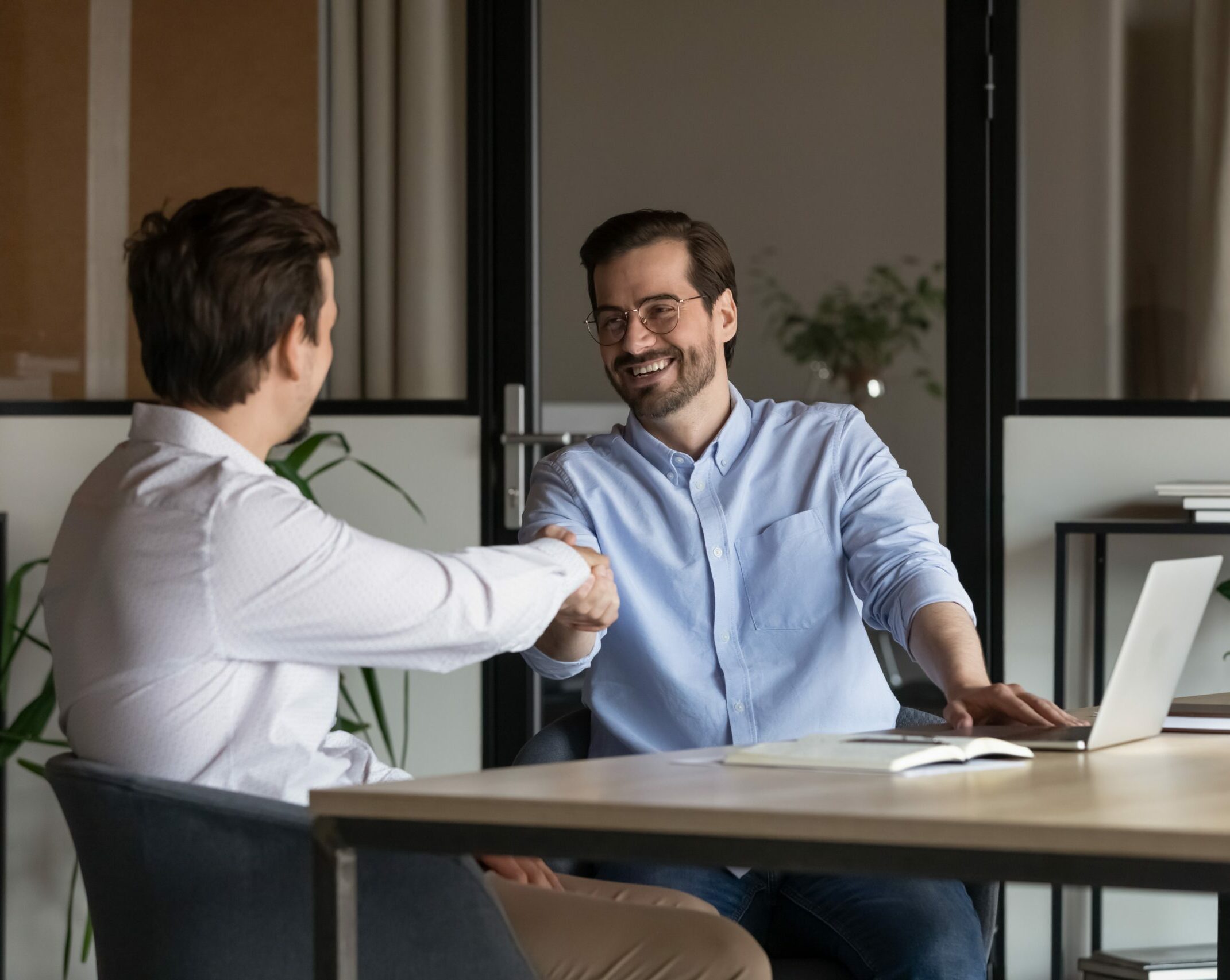 Employer,,Boss,Hiring,Candidate,After,Successful,Job,Interview.,Happy,Customer